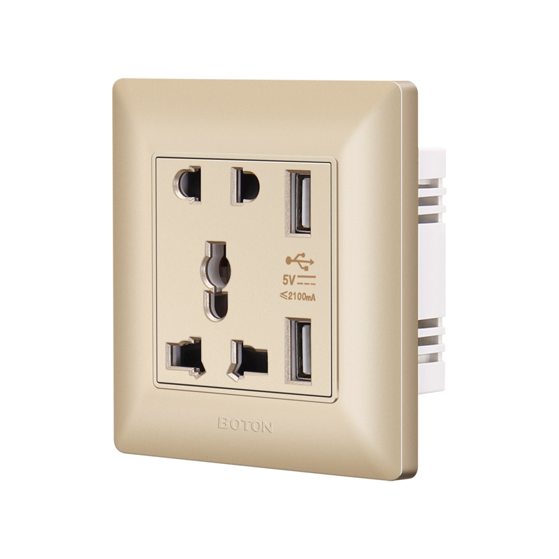 Enchufe de pared universal de 5 pines con carga 2 USB